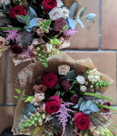 Burgundy and Blush florists choice