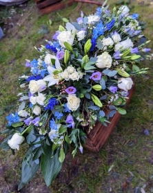 Mixed Casket Spray   Blues, Purples and White