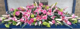 Traditional Casket Spray   Lily and Rose Pink