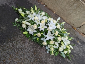 Traditional Casket Spray   Lily and Rose White