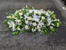 Traditional Casket Spray   Lily and Rose White